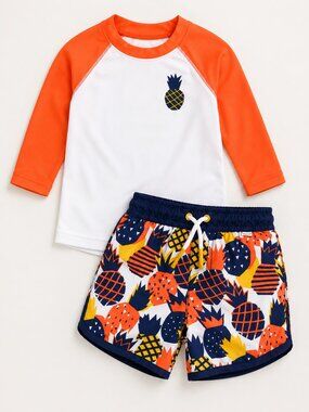 Cat & Jack 2PC Rash Guard Swim Trunks Set Pineapple 12M